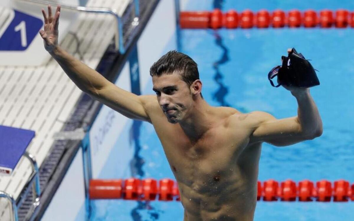Michael Phelps of the United States celebrates winning the gold medal in the men’s 200-meter individual medley on Thursday at the Summer Olympics in Rio de Janeiro.