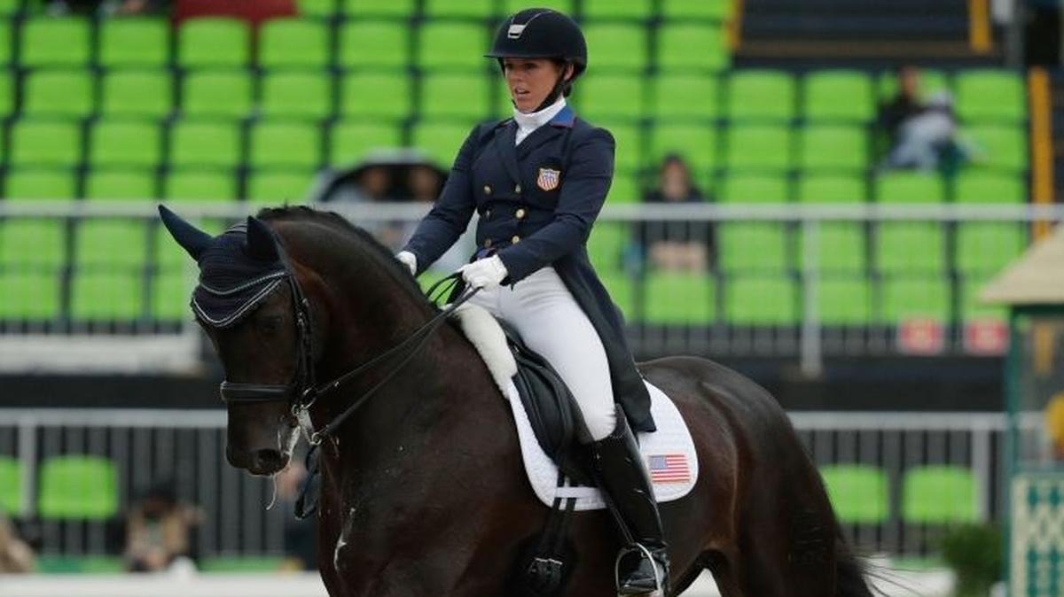 American Kasey Perry-Glass, riding Dublet, competes in the equestrian dressage competition on Wednesday.
