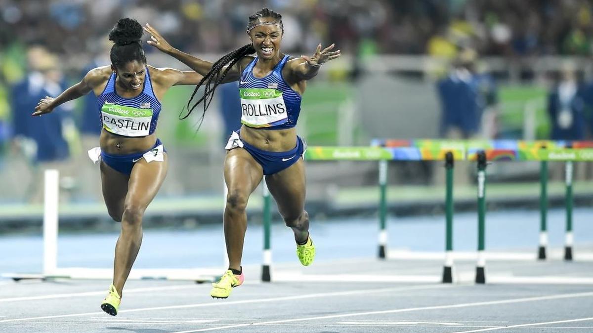 United States hurdler Brianna Rollins, right, won the gold medal in the women's 100m hurdles final on Thursday at Olympic Stadium during the 2016 Summer Olympics Games in Rio de Janeiro, Brazil.