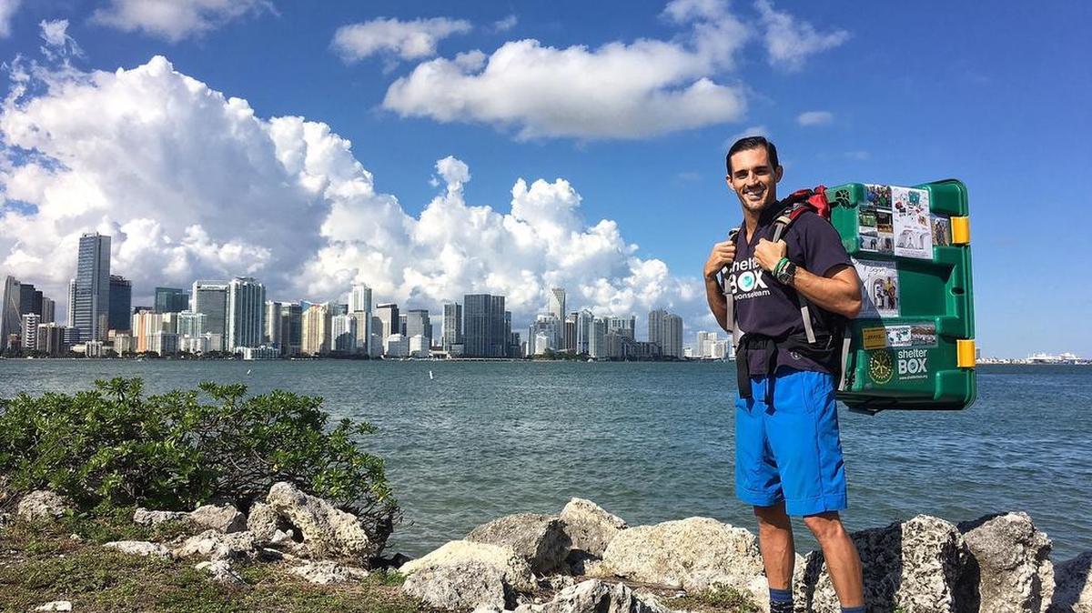 Steven Tonkinson ran the 2016 Miami Marathon with a ShelterBox strapped to his back. He serves on the board of the disaster-relief charity. He’ll run the race for the 20th time on Sunday (without a box).