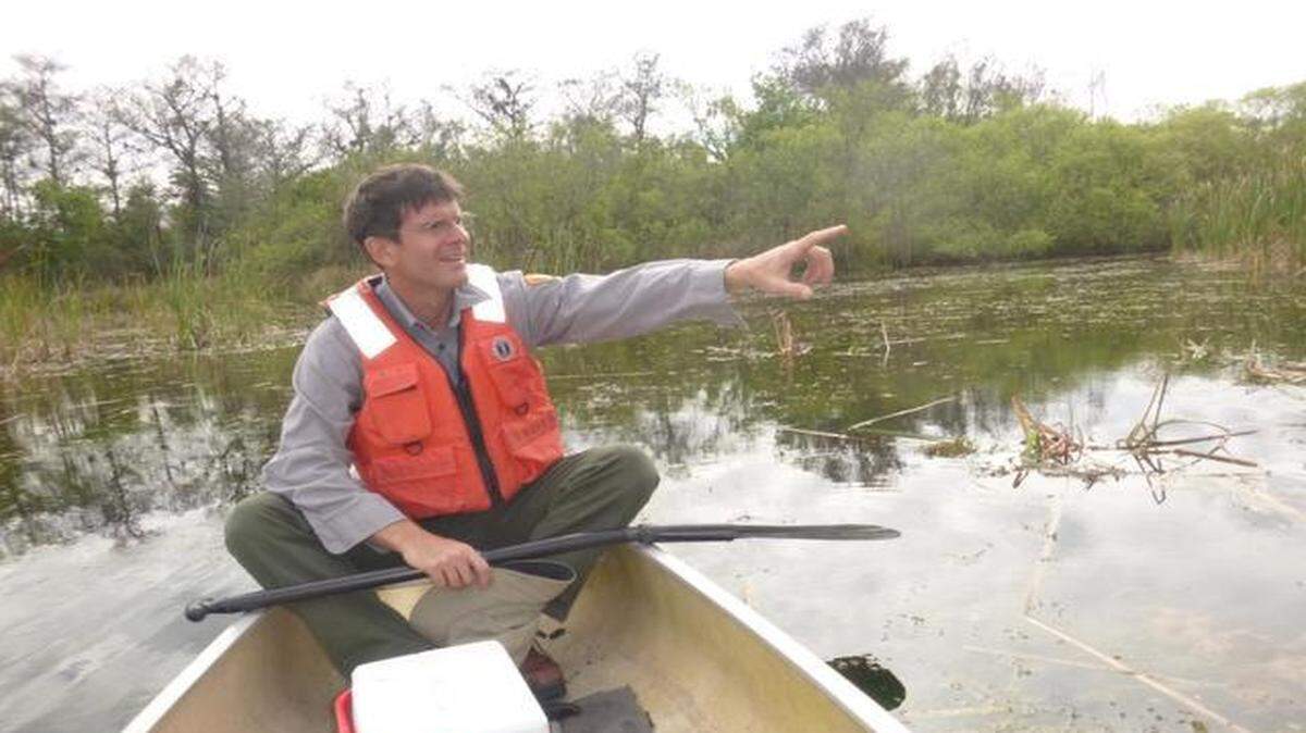 
Big Cypress National Preserve hydrologist Bob Sobczak points out the sights in one of the headwater pools of the Turner River.
