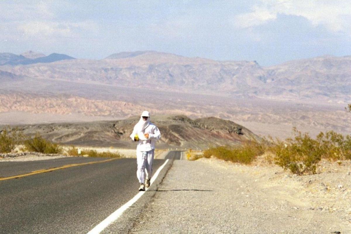 Dean Karnazes, known as ‘Ultramarathon Man,’ is shown running the 135-mile Badwater Ultramarathon that reaches 130 degrees in Death Valley, California.