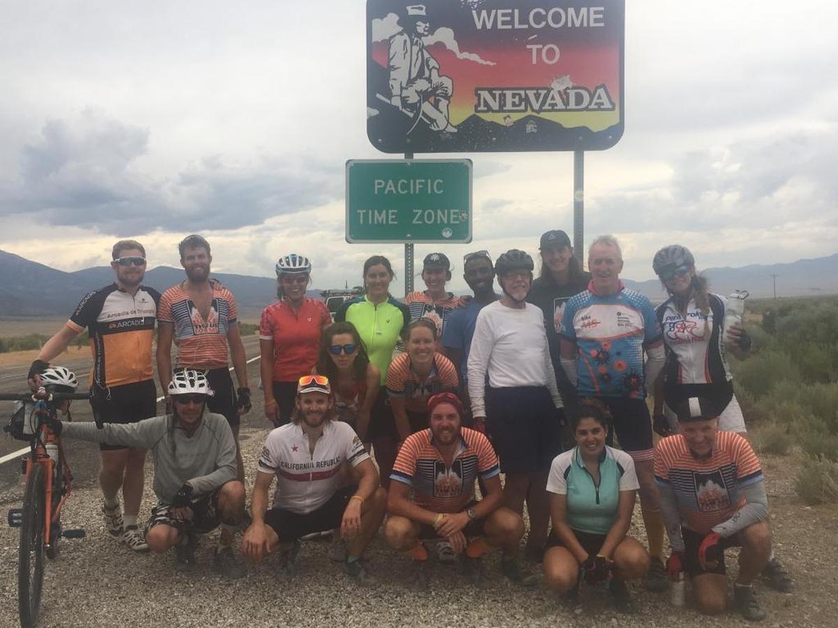 The entire Bike the US for MS team reaches the Nevada state border after conquering Utah.