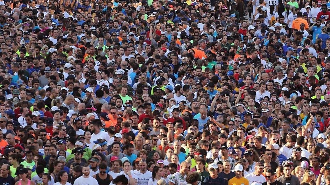 On Thursday, April 27, 2017, more than 28,000 runners wait patiently for the start of the 33rd Mercedes-Benz Miami Corporate Run in downtown Miami's Bayfront Park.