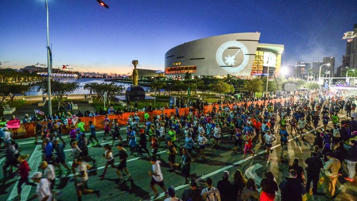 The AmericanAirlines Arena, on which the logo for the 2015 Miami Marathon superimposed, is undergoing negotiations for a new name.  