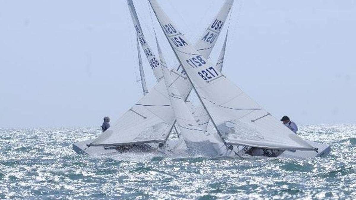 
Sailboats mix it up on Biscayne Bay during the 2012 edition of the ISAF Sailing World Cup. This year’s event begins Monday, Jan. 26, 2015.
