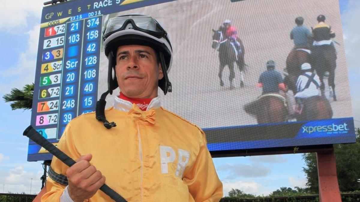 Juan Carlos Diaz, Puerto Rico’s all-time leading jockey, recently moved to Miami because of the havoc caused to the island of Puerto Rico by Hurricane Maria, at Gulfstream Park on Friday, October 20, 2017.