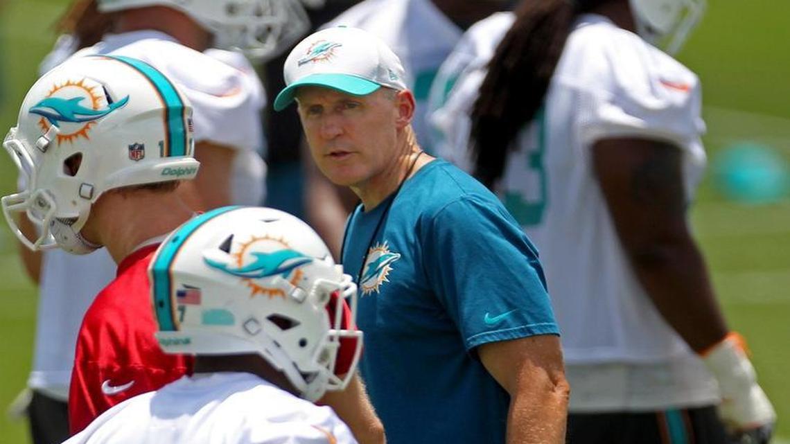 
Miami Dolphins head coach Joe Philbin walks on field during OTAs June 8, 2015. 
