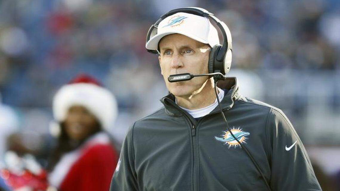 
Miami Dolphins head coach Joe Philbin looks on from the sidelines as the New England Patriots host the Miami Dolphins at Gillette Stadium on Sunday, Dec. 14, 2014
