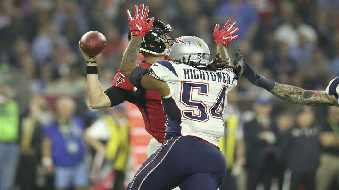 New England Patriots Dont'a Hightower sacks Atlanta Falcons QB Matt Ryan and forces a fumble during Super Bowl 51.