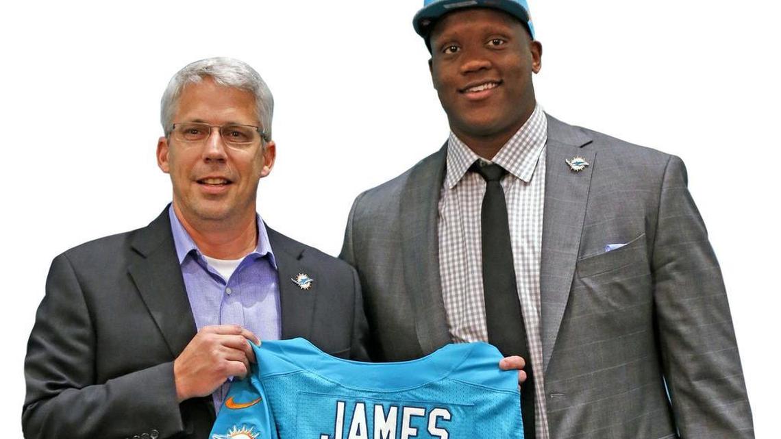 Miami Dolphins First Round Draft Pick Ja'Wuan James was introduced by then general manager Dennis Hickey after being selected in the first round of the 2014 draft.