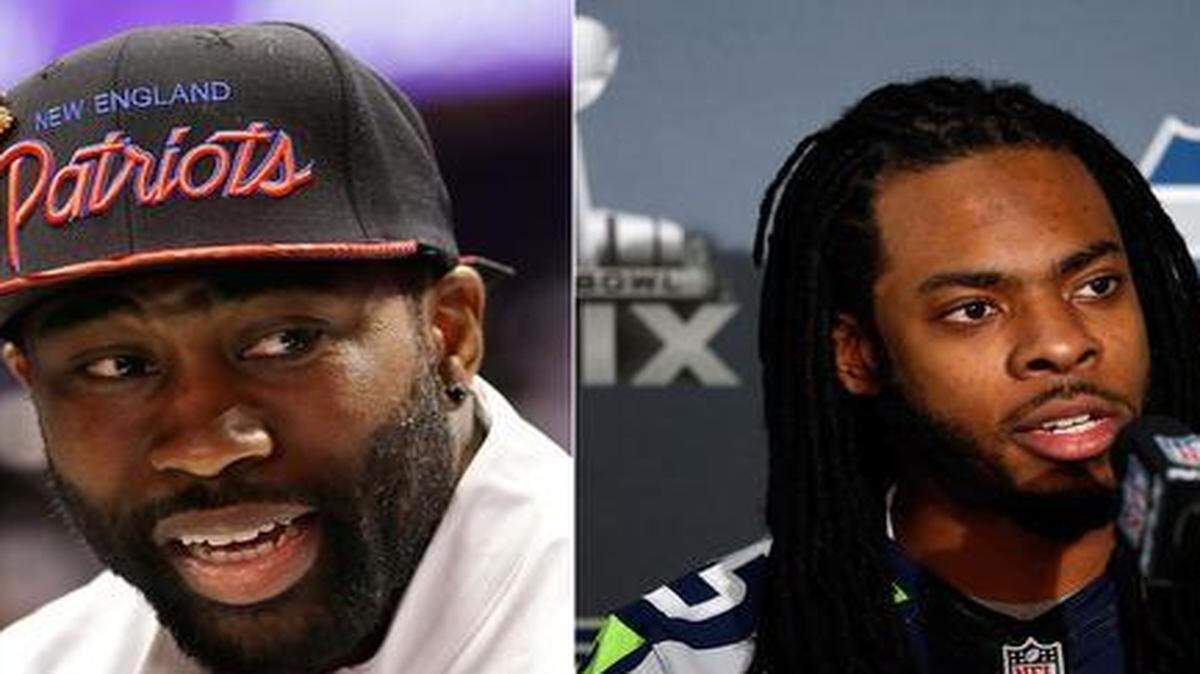 
Darrelle Revis (left) and Richard Sherman talk to the media during the week leading up to Super Bowl XLIX in Phoenix, Arizona.
