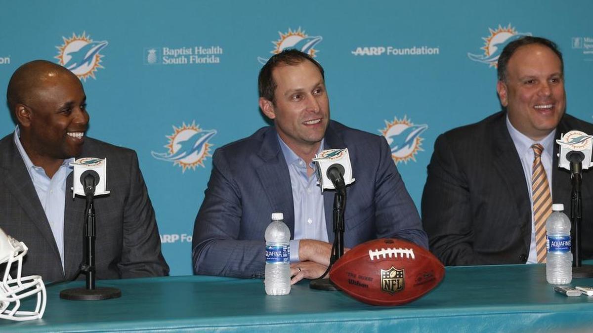 Miami Dolphins General Manager Chris Grier, Head Coach Adam Gase and Executive Vice President of Football Operations Mike Tannenbaum are focusing on the April NFL draft now.
