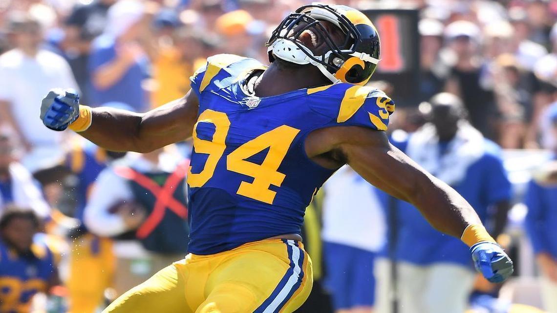 Robert Quinn celebrates a 2016 sack against Seattle.