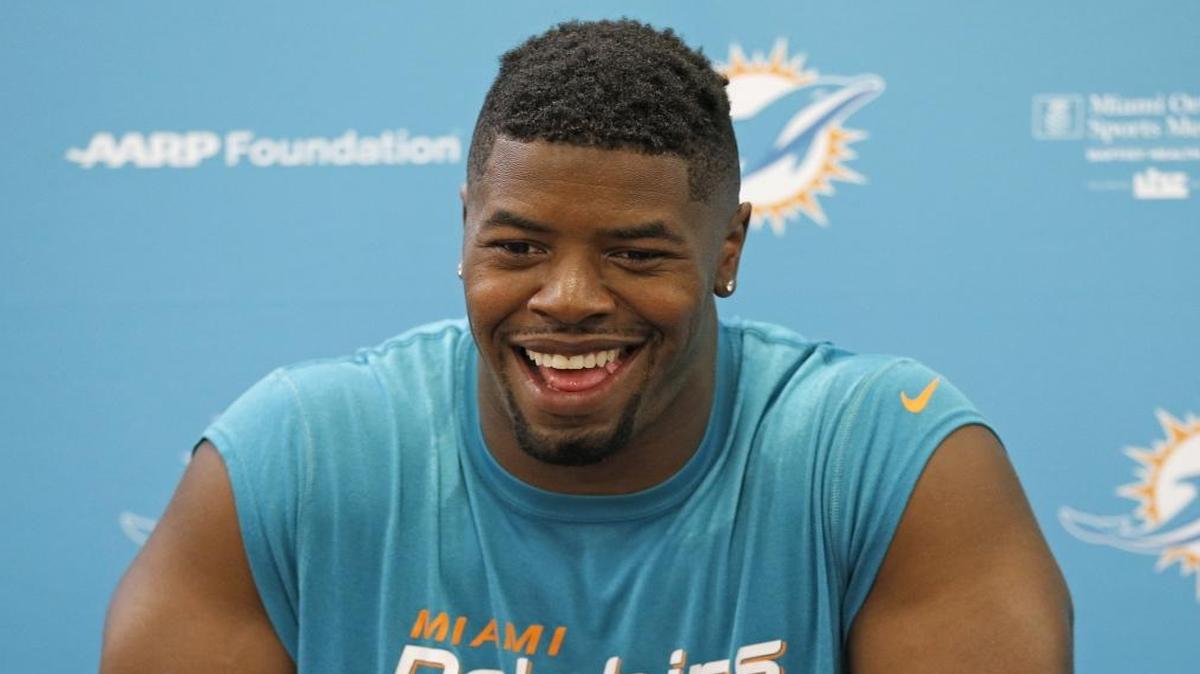 Miami Dolphins defensive end Cameron Wake speaks to the media during Dolphins mini-camp at Doctors Hospital Training Facility at Nova Southeastern University on Tues., June 14, 2016