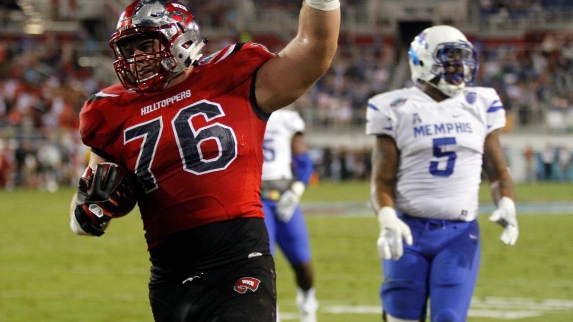 Western Kentucky offensive lineman Forrest Lamp, who scored a touchdown in the 2016 Boca Raton Bowl, is expected to be a late first-round to early second-round selection in the coming NFL draft.