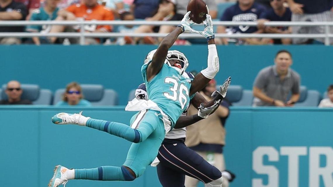 Miami Dolphins defensive back Tony Lippett (36) has three interceptions this season.