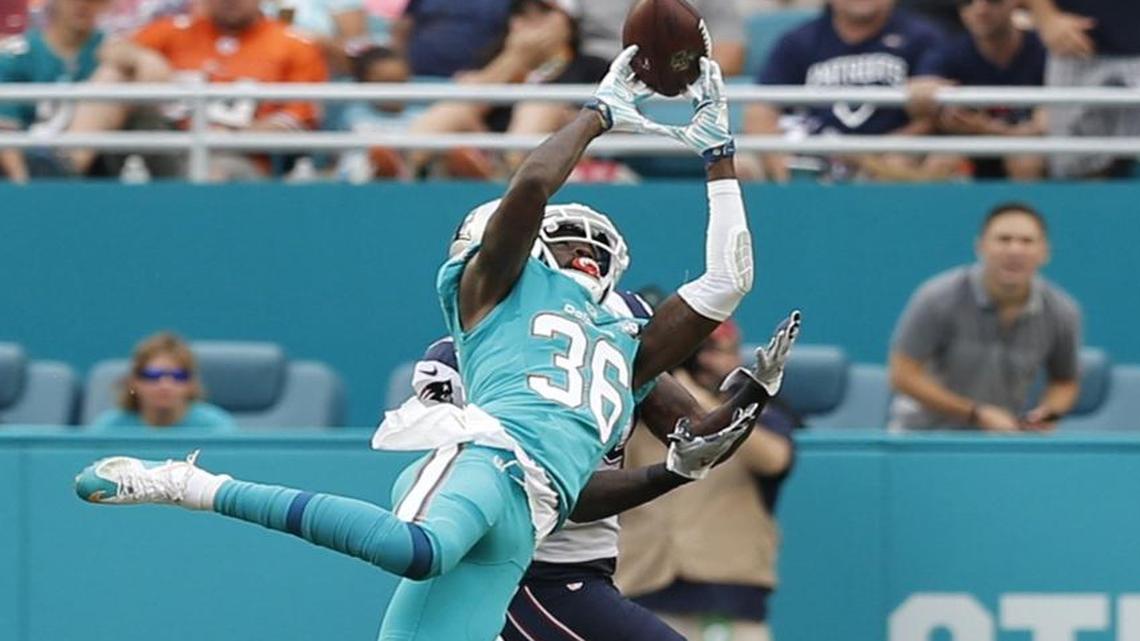 The Dolphins hope second-year defensive back Tony Lippett (36) can hold down a starting cornerback spot until injured rookie Xavien Howard works his way back to health.