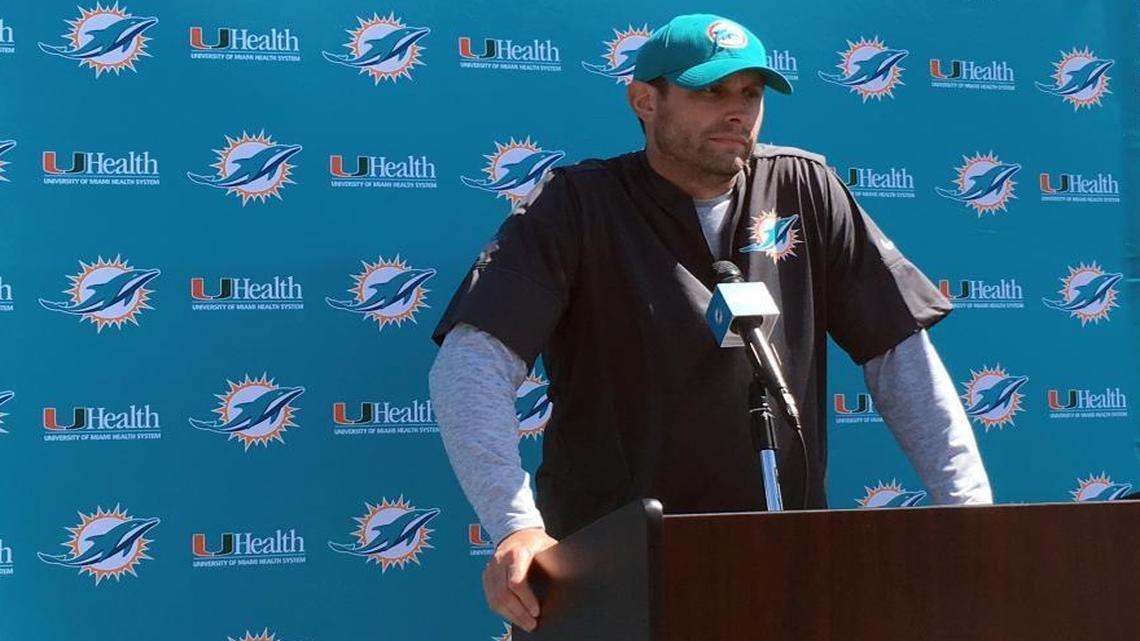 Miami Dolphins coach Adam Gase speaks with reporters before practice in Oxnard, Calif., on Wednesday, Sept. 13, 2017. The Dolphins are spending the week practicing on the California coast after leaving Miami several days early to avoid Hurricane Irma. The Dolphins open their NFL football season Sunday against the Los Angeles Chargers.