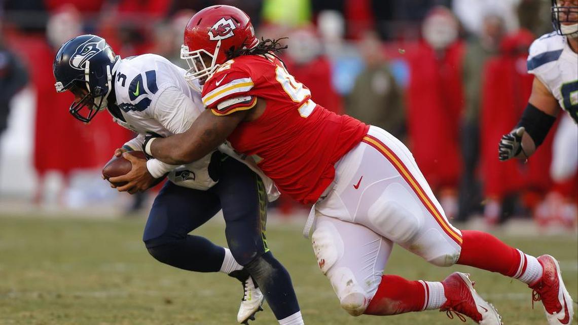 Kansas City Chiefs nose tackle Dontari Poe sacks Seattle Seahawks quarterback Russell Wilson in 2014.