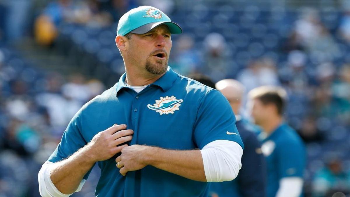 Miami Dolphins head coach Dan Campbell watches during warm ups before an NFL football game against the San Diego Chargers Sunday, Dec. 20, 2015, in San Diego.