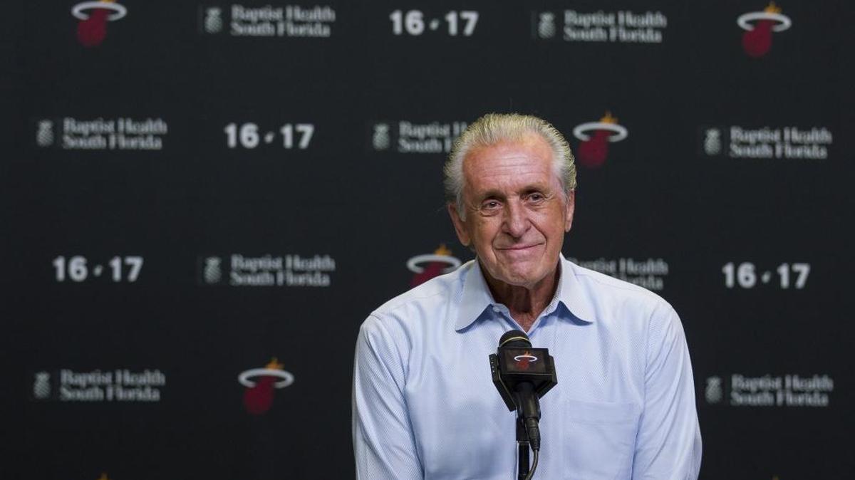 Heat president Pat Riley, seen here last June, spoke to reporters at the team’s annual FamilyFest event Sunday.
