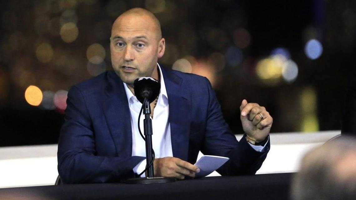 Miami Marlins co-owner Derek Jeter speaks during town hall meeting at Marlins Park Dec. 19, 2017. We take a look at what evaluators have to say about all of the pitchers acquired by Derek Jeter and the Miami Marlins this offseason.