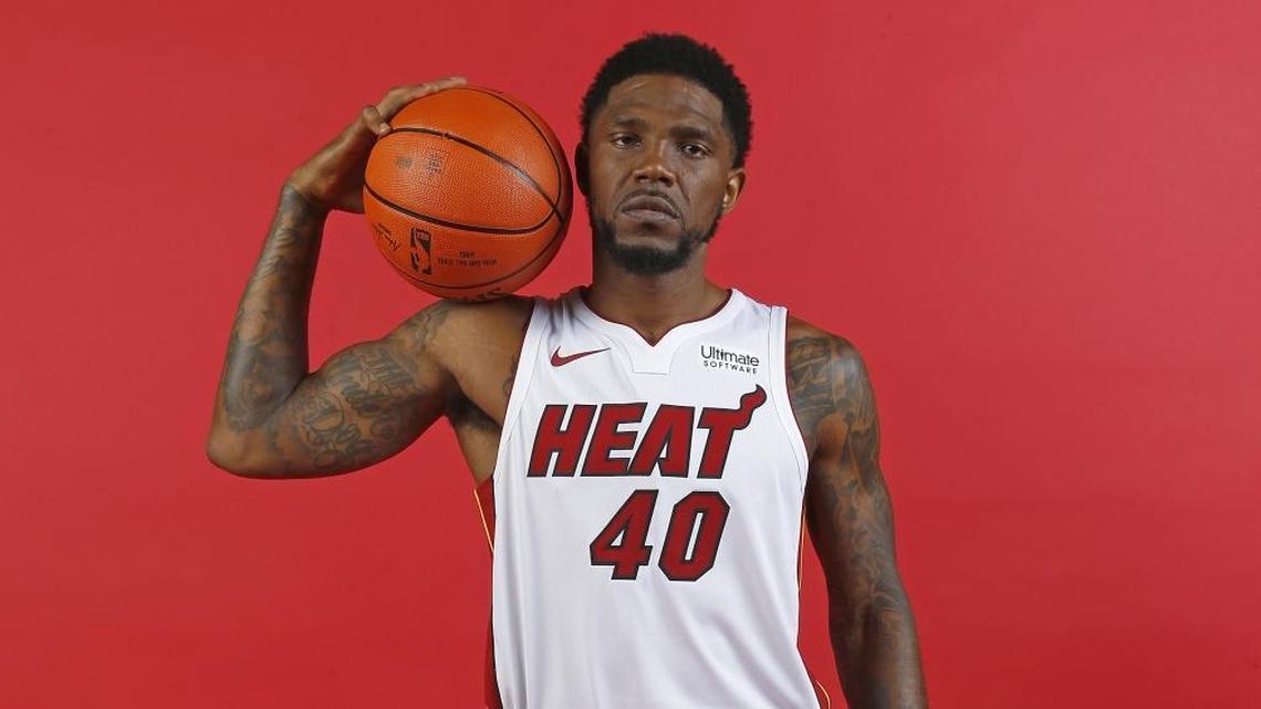Miami Heat forward Udonis Haslem poses for the picture during the Media Day for the 2017-18 NBA season at AmericanAirlines Arena in Miami on Monday, September 25, 2016.