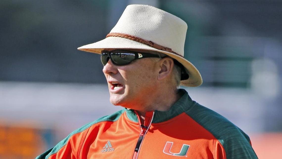 Head coach Mark Richt during University of Mami spring training practice on Tuesday, March 21, 2017.