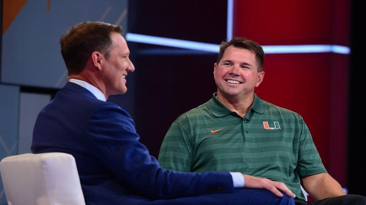 Danny Kanell interviews Al Golden of the University of Miami Hurricanes on the set of SportsCenter.