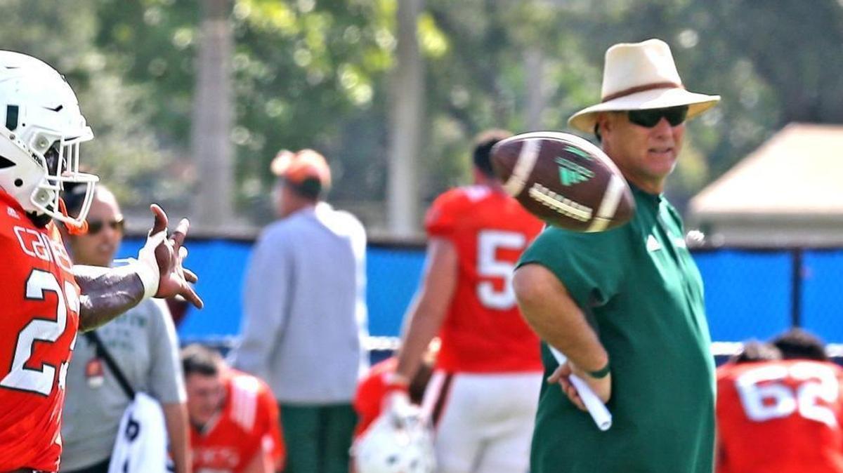 UM coach Mark Richt watched quarterbacks and receivers closely during UM’s first spring practice session Tuesday.