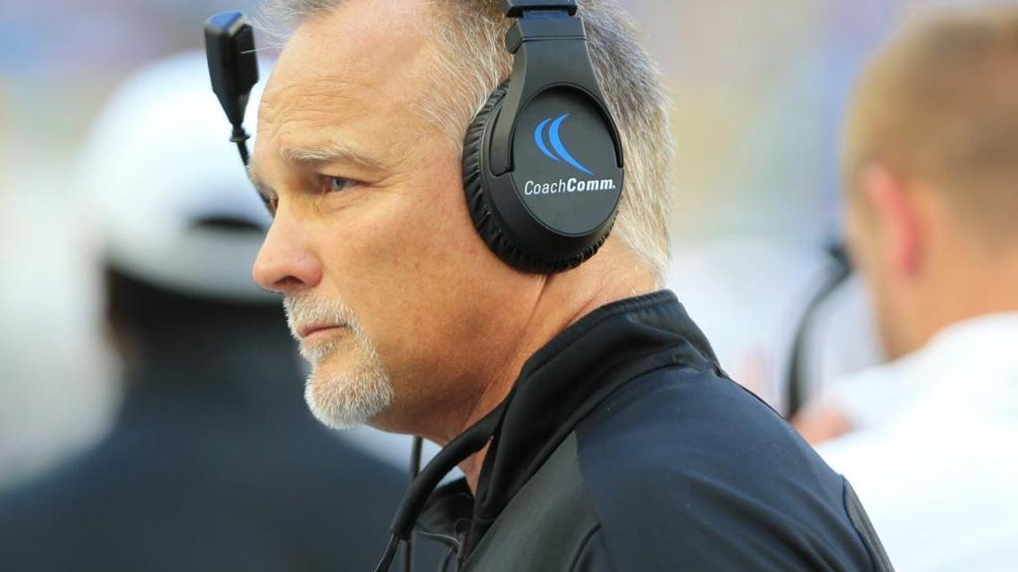Miami Hurricanes head coach Mark Richt on the sidelines as the University of Miami hosts Georgia Tech at Hard Rock Stadium on Saturday, October 14, 2017.