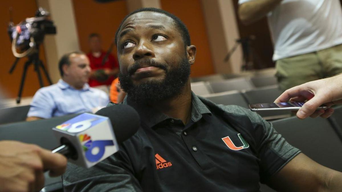 Miami Hurricane's coach Thomas Brown speaks to journalists about how his team did on National Signing Day at the University of Miami's Schwartz Center in Coral Gables on Feb. 1, 2017.