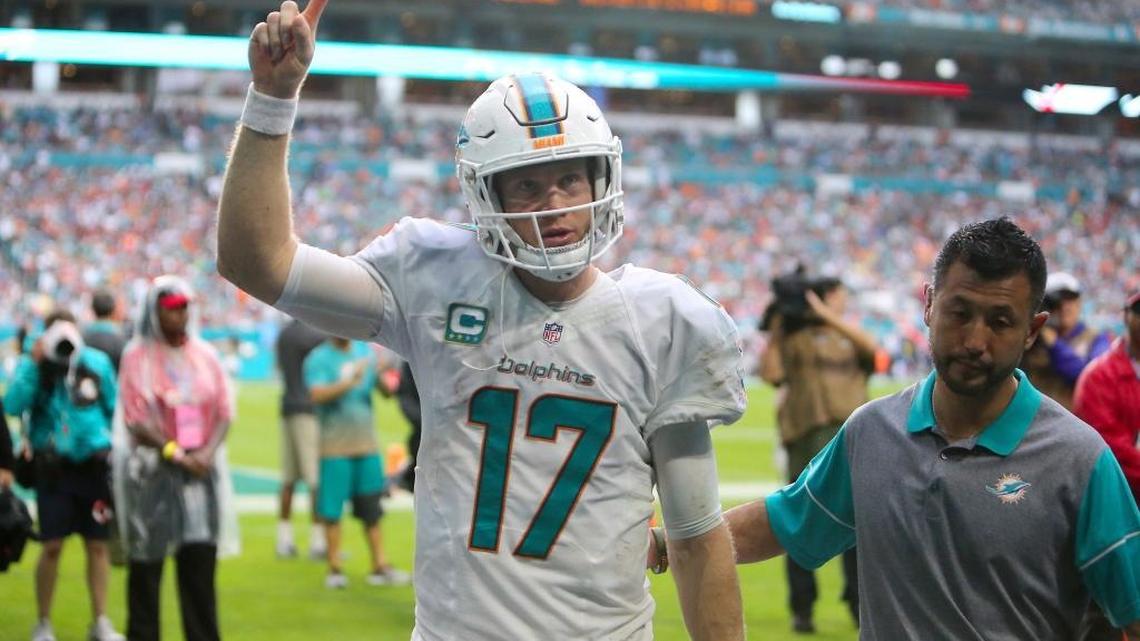 Miami Dolphins quarterback Ryan Tannehill walks to the locker room after being injured in a game against the Arizona Cardinals at Hard Rock Stadium on Dec. 11, 2016.