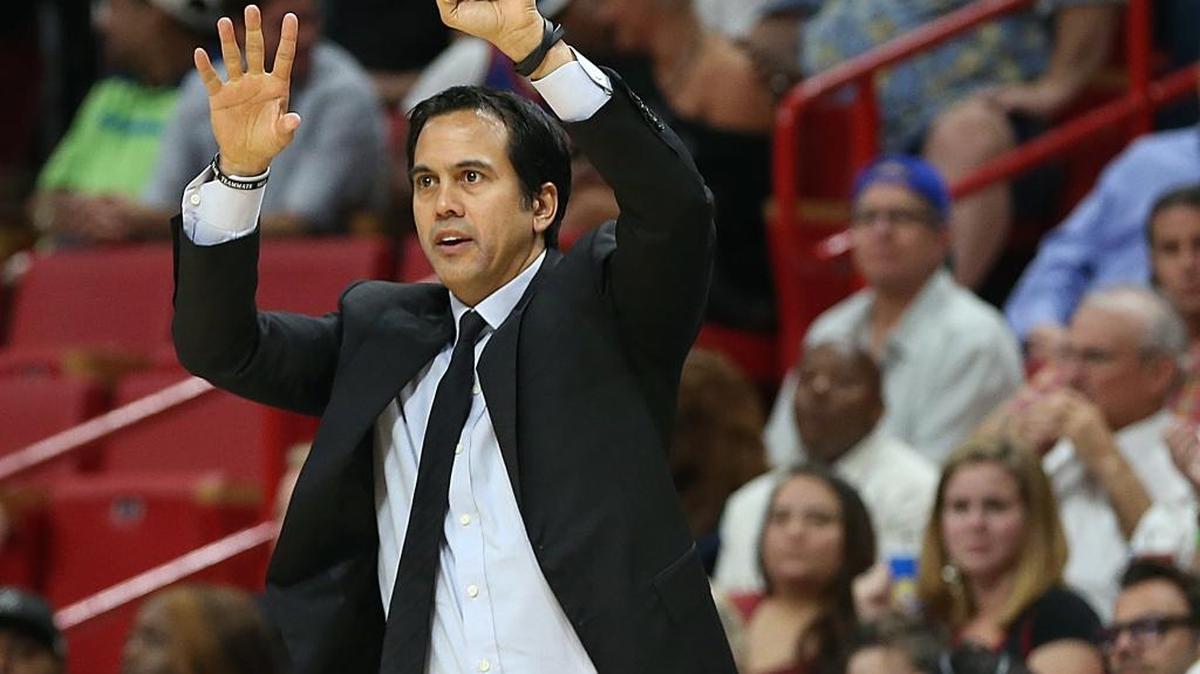 Miami Heat's head coach Erik Spoelstra, reacts in the second quarter of the Miami Heat vs New York Knicks, NBA game, at AmericanAirlines Arena in Miami on Tues., Dec. 6, 2016.