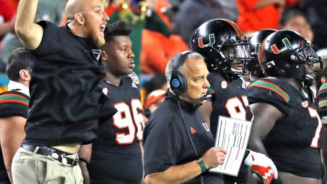 Miami Hurricanes coach Mark Richt watches his team play the Wisconsin Badgers in the 2017 Capital One Orange Bowl in December. Richt and the coaching staff are determined to improve the defense in this next recruiting class.