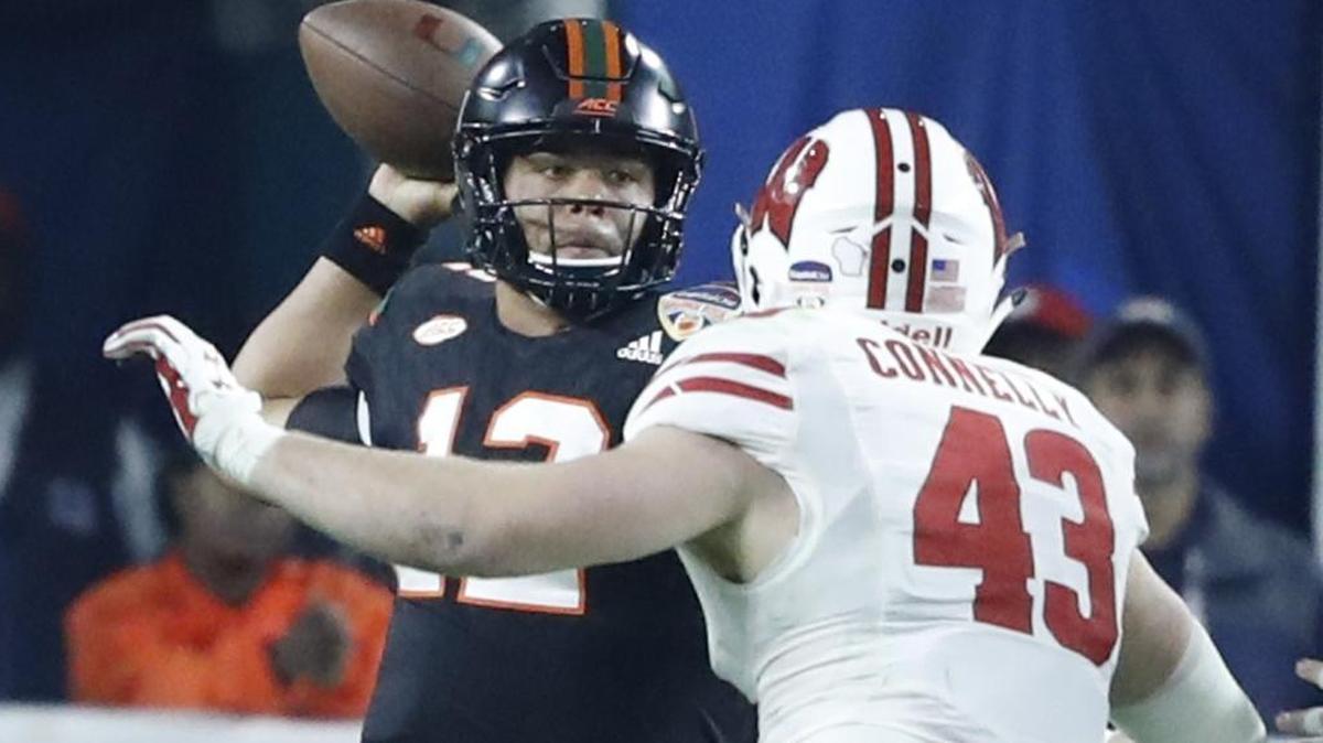 Miami Hurricanes quarterback Malik Rosier (12) passes against Wisconsin in the Orange Bowl. Rosier is prepared for a spring battle for the quarterback job.