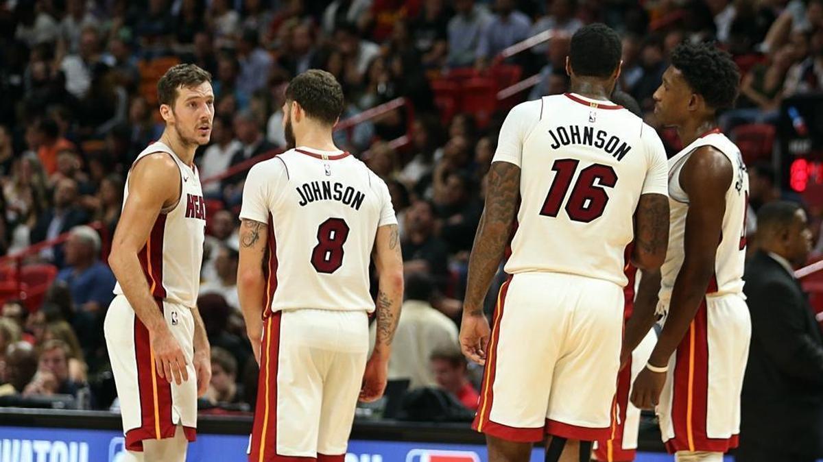 Miami Heat players Goran Dragic, Tyler Johnson, James Johnson and Josh Richardson - on the court together in this Oct. 25 game - comprise four-fifths of a starting lineup that Erik Spoelstra wants to stick with. Hassan Whiteside is the other starter.