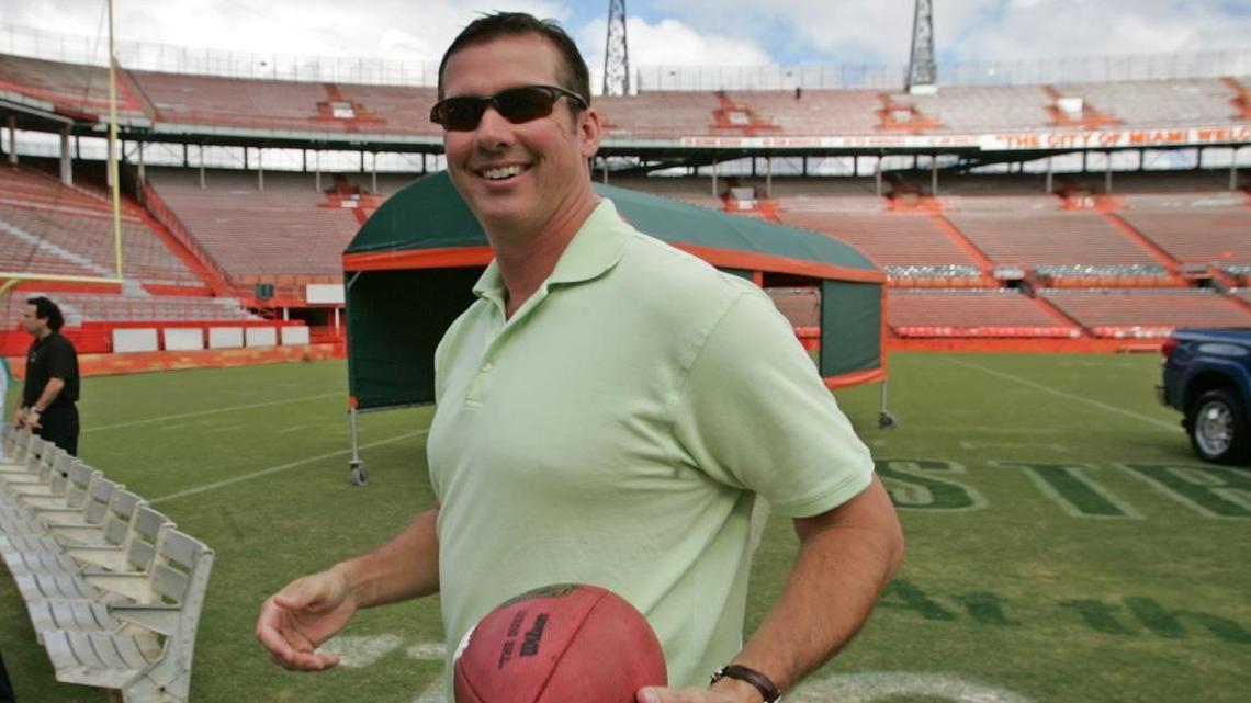 Former UM quarterback Steve Walsh visits the Orange Bowl at the farewell event for the stadium.