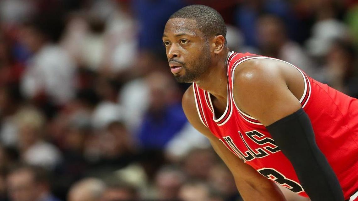 Chicago Bulls guard Dwyane Wade shows during the second quarter against the Miami Heat at AmericanAirlines Arena in Miami on Thurs., Nov. 10, 2016.