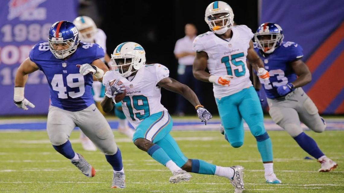 Miami Dolphins wide receiver Jakeem Grant (19) has averaged 9 yards per punt return and 25.5 yards per kickoff return in his rookie season.