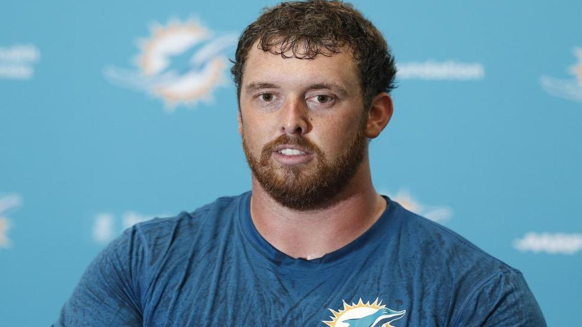 Anthony Steen speaks to the media during Dolphins minicamp on Wed., June 14, 2017.