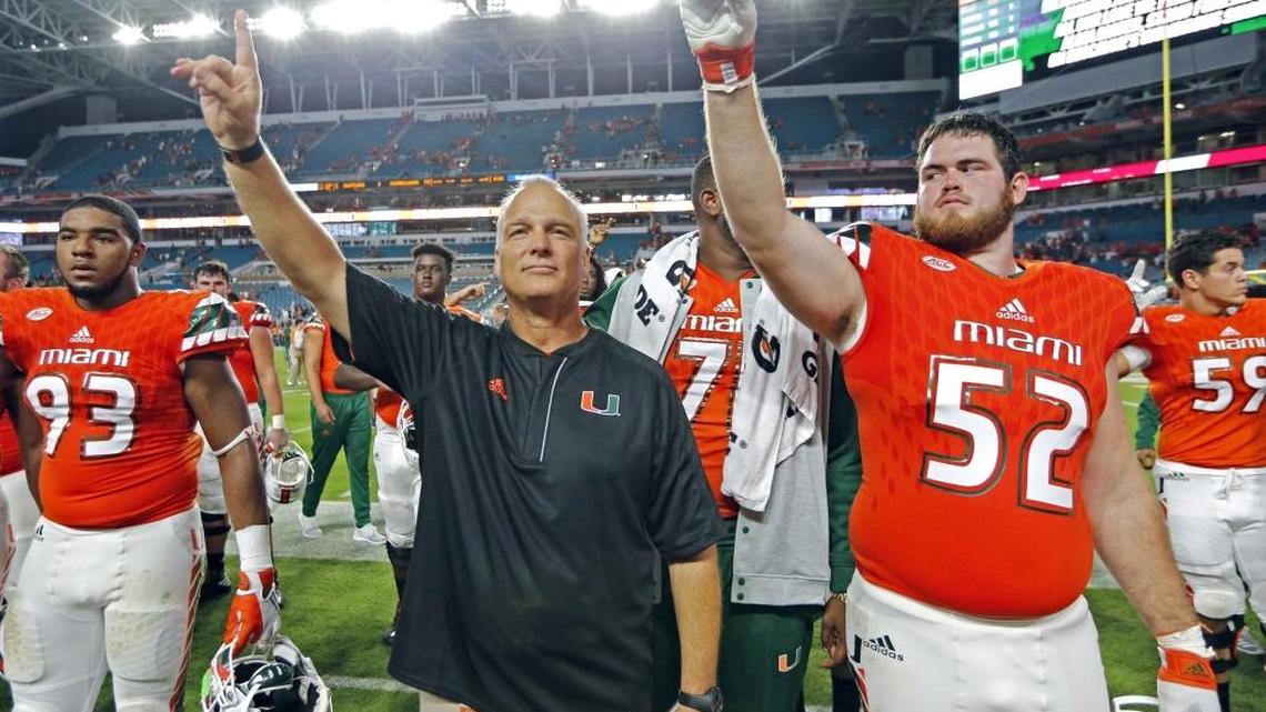 Miami Hurricanes head coach Mark Richt on the sidelines after the University of Miami defeated Florida A&M at Hard Rock Stadium on Sept. 3, 2016.