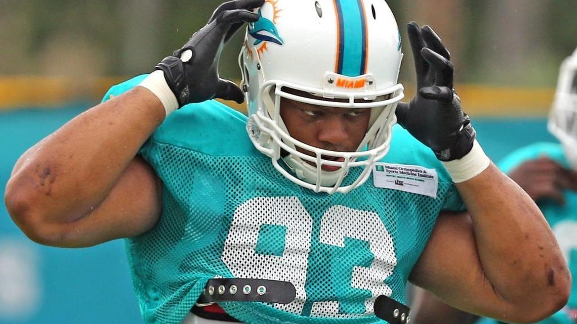 Miami Dolphins lineman Ndamukong Suh during training camp at the Miami Dolphins training facility in Davie, Fl, July 31, 2017.