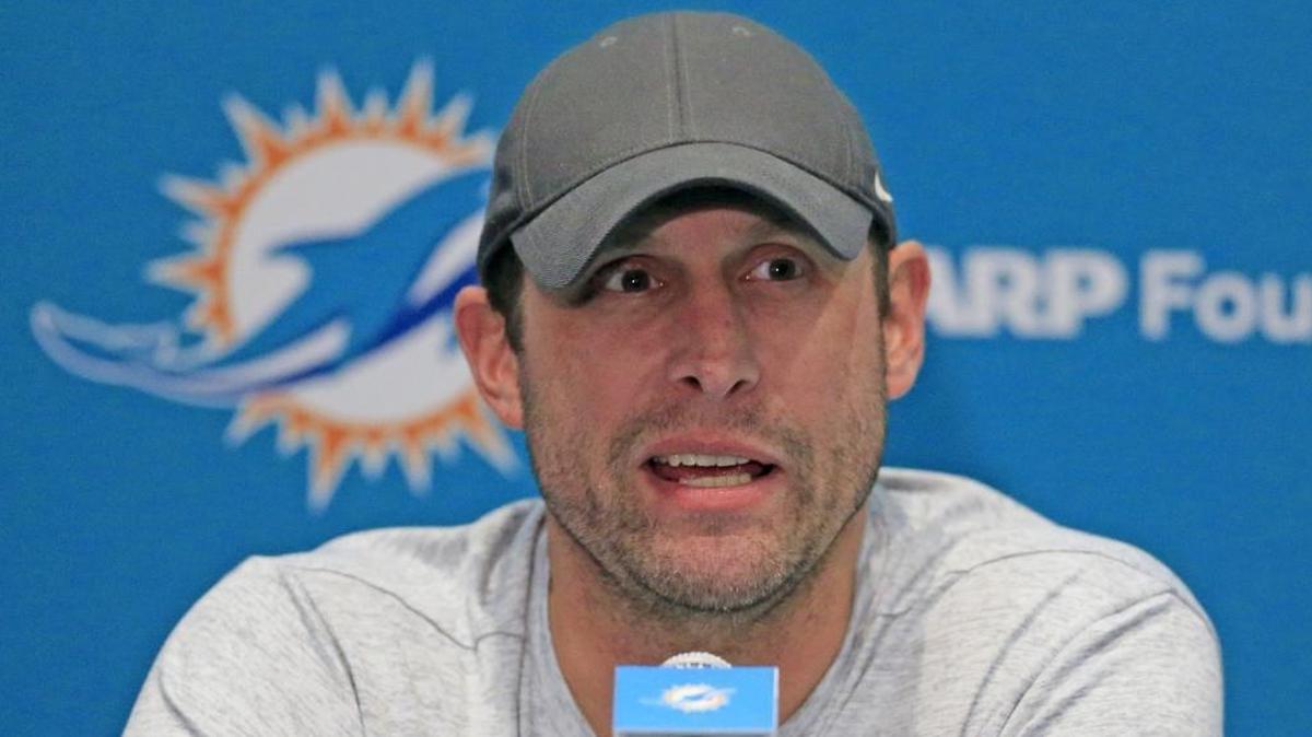 Dolphins coach Adam Gase talks to the media after the season. His first-round pick will play a large part in the team's offseason.
