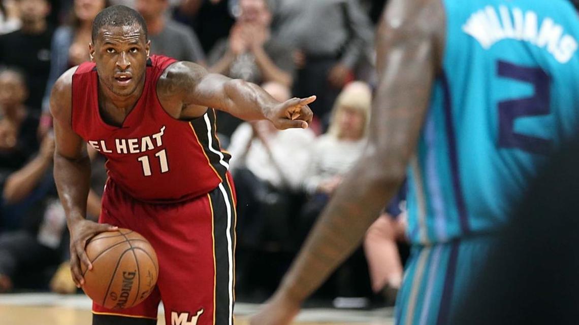 Miami Heat guard Dion Waiters drives the ball against the Hornets in the fourth quarter of the Miami Heat vs Charlotte Hornets, NBA game at AmericanAirlines Arena in Miami on Wednesday, March 8, 2017.