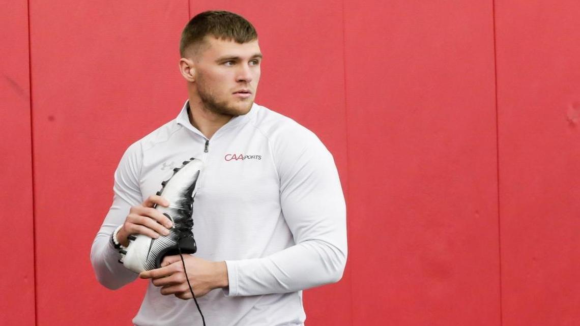 Former Wisconsin linebacker T.J. Watt watches during the Wisconsin's Pro Day Wed., March 15, 2017, in Madison, Wis.