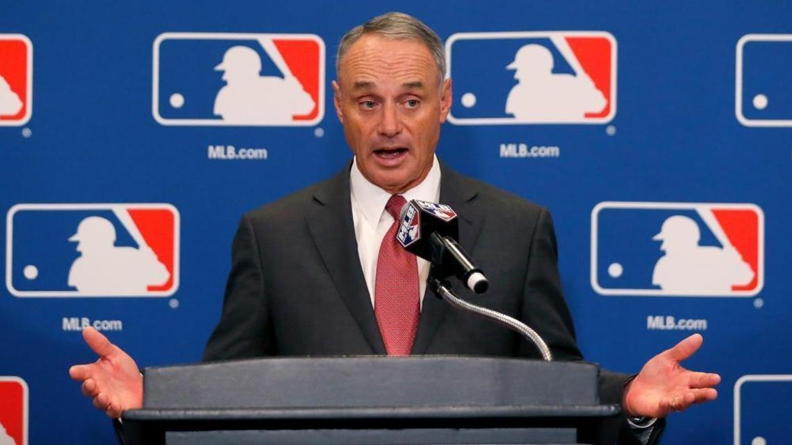 Baseball Commissioner Rob Manfred at August MLB owners meetings in Chicago. Manfred insisted Wednesday that he didn’t know Derek Jeter’s intentions when he bought the team.