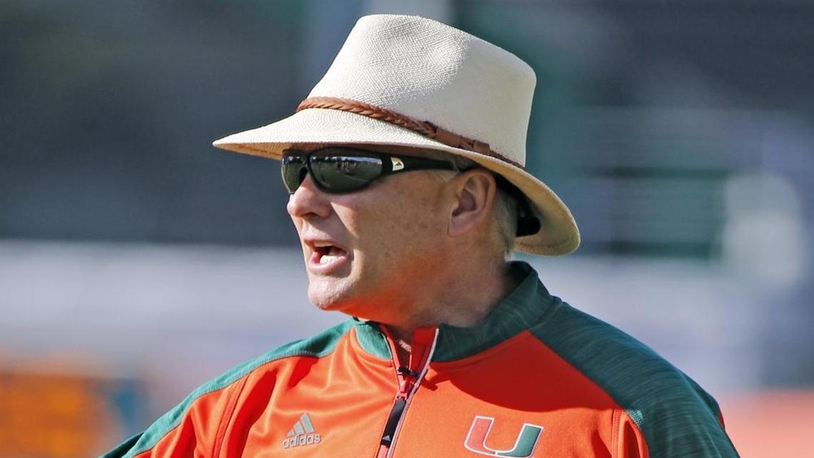 Head coach Mark Richt during University of Mami spring training practice on Tues., March 21, 2017.