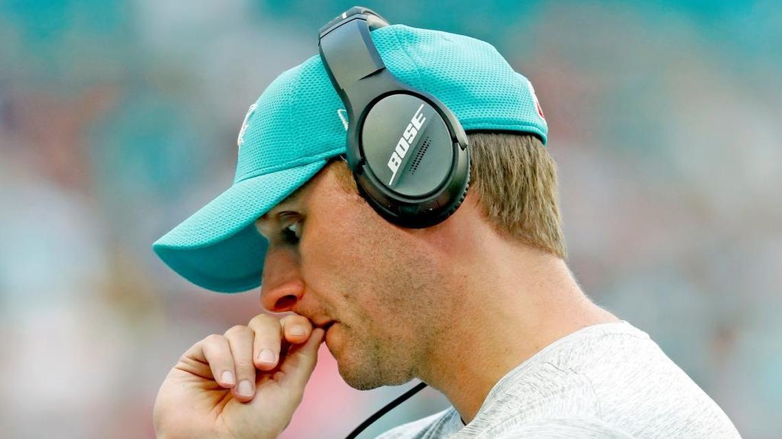 Miami Dolphins head coach Adam Gase on the sidelines late in the fourth quarter as the Miami Dolphins host the New England Patriots at Hard Rock Stadium on Sunday, Jan. 1, 2017.